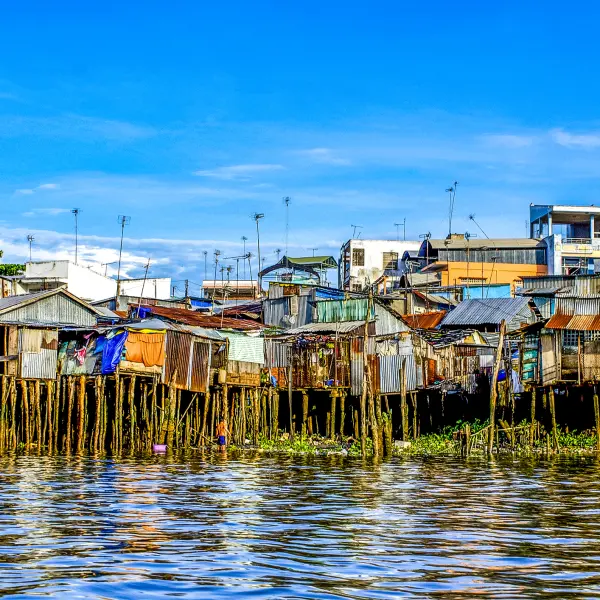 Chůdové domy v Mekongu, Vietnam