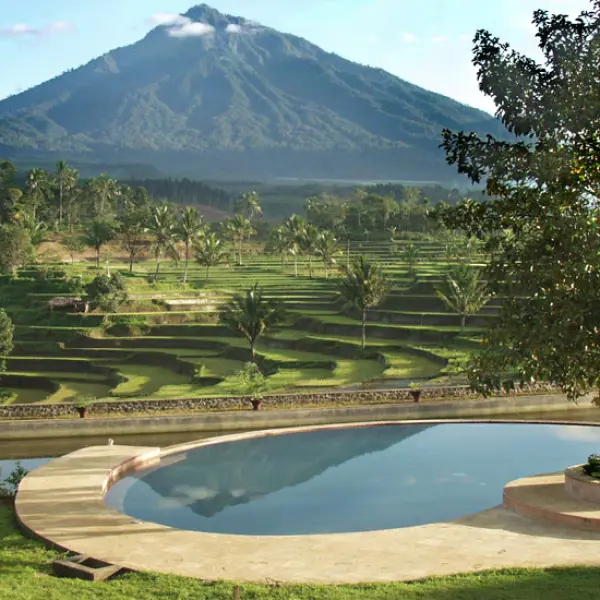 Rýžové terasy v okolí kráteru Ijen, Jáva, Indonésie